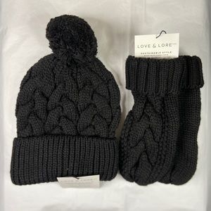 Love & Lore Bundle- Black Pom Hat & Mittens